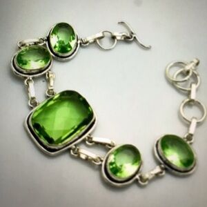 Peridot Stamped 925 Sterling Silver Bracelet